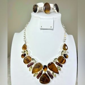 Beautiful Montana Agate 925 Large Gemstone Necklace & Bracelet